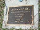 Joan E REYNOLDS, D: 2 Aug 2002, aged 73 Logan Village Cemetery, Beaudesert 