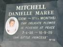 MITCHELL; Danielle Maree (Demi 17 and a half months), 7-4-88 - 18-9-89; Logan Village Cemetery, Beaudesert 