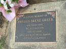 Phyllis Irene GREER, died 3 Dec 1996 aged 83 years, John, Ronald & Raymond; Logan Village Cemetery, Beaudesert Shire 