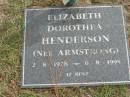 Elizabeth Dorothea HENDERSON, nee ARMSTRONG, 2-8-1928 - 6-8-1995; Logan Village Cemetery, Beaudesert Shire 