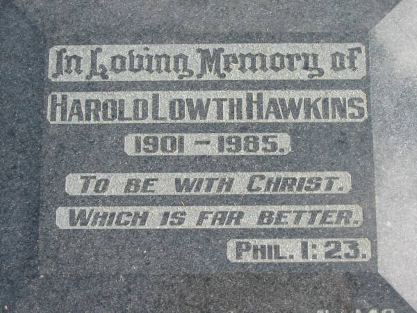 Harold Lowth HAWKINS 1901-1985;  | Logan Village Cemetery, Beaudesert  | 