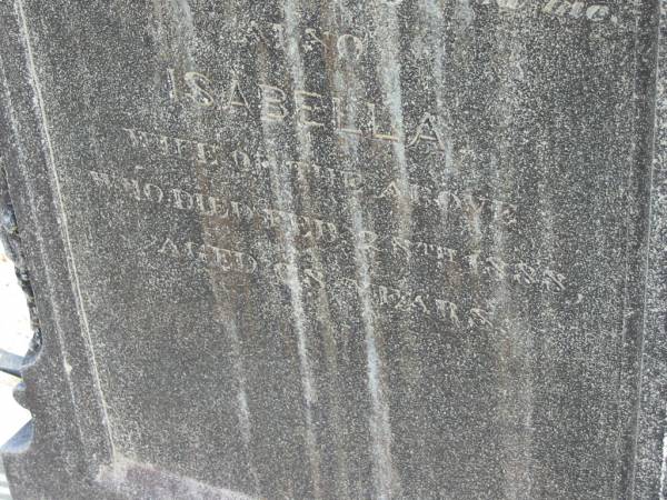 William KIRK died 23 Oct 1881 aged 71 years;  | wife Isabella died 28 Feb 1888 aged 68 years;  | Logan Village Cemetery, Beaudesert  | 