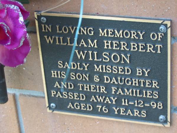 William Herbert WILSON died 11 Dec 98 aged 76 years;  | Logan Village Cemetery, Beaudesert  | 