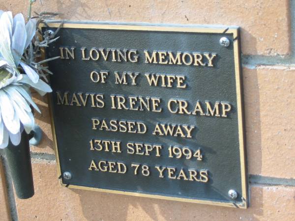 wife Mavis Irene CRAMP died 13 Sept 1994 aged 78 years;  | Logan Village Cemetery, Beaudesert  | 