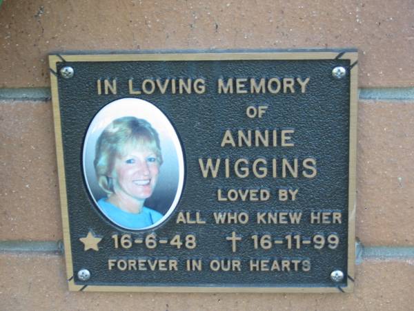 Annie WIGGINS, 16-6-48 - 16-11-99;  | Logan Village Cemetery, Beaudesert  | 