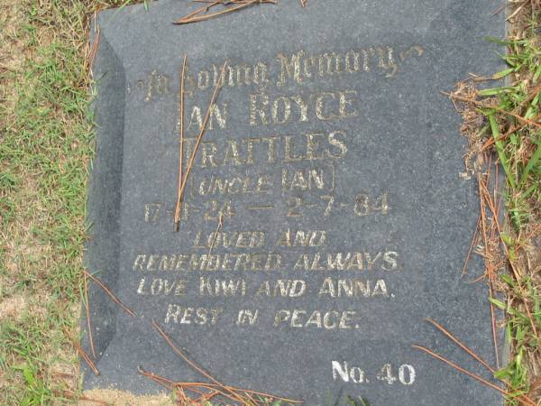 Ian Royce TRATTLES, B: 17 Nov 1924, D: 2 Jul 1984  | Logan Village Cemetery, Beaudesert  | 