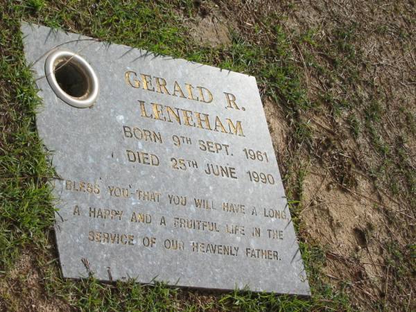 Gerald R. LENEHAM, born 9 Sept 1961 died 25 June 1990;  | Logan Village Cemetery, Beaudesert Shire  | 