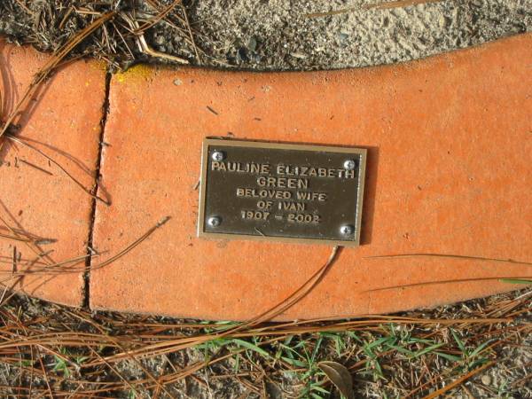 Pauline Elizabeth GREEN, 1907-2002, wife of Ivan;  | Logan Village Cemetery, Beaudesert Shire  | 