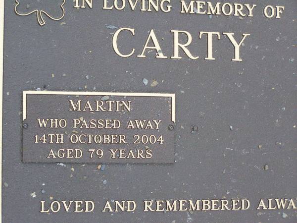 Martin CARTY,  | died 14 Oct 2004 aged 79 years;  | Lower Coomera cemetery, Gold Coast  | 