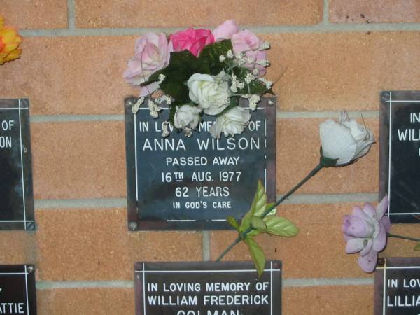 Anna WILSON,  | died 16 Aug 1977 aged 62 years;  | Lower Coomera cemetery, Gold Coast  | 
