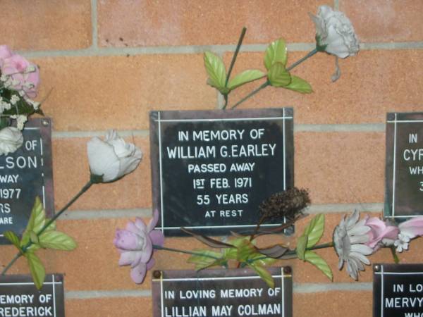 William G. EARLEY,  | died 1 Feb 1971 aged 55 years;  | Lower Coomera cemetery, Gold Coast  | 