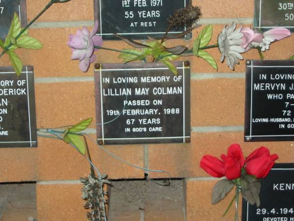 Lillian May COLMAN,  | died 19 Feb 1988 aged 67 years;  | Lower Coomera cemetery, Gold Coast  | 