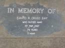 David R. (Rud) DAY, died 1 May 1987 aged 79 years; Lower Coomera cemetery, Gold Coast 