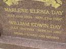 Marlene Elesia DAY, 11 July 1934 - 17 Nov 1997; William Edwin DAY, 12 July 1922 - 1 Sept 1997; Lower Coomera cemetery, Gold Coast 