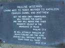 Pauline WISEMAN, wife of Terry, mother of Kathleen, Charles, Daniel & Matthew; Lower Coomera cemetery, Gold Coast  