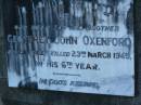 Geoffrey John OXENFORD, son brother, accidentally killed 23 March 1949 in 6th year; Lower Coomera cemetery, Gold Coast 