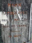 Solomon R. HARDGRAVES, died 15 Dec 1938 aged 53? years; Maude HARDGRAVES, died 3 May 1966 aged 80 years; Keith Richard HARDGRAVES, died 6 Jan 1986 aged 64 years; Lower Coomera cemetery, Gold Coast 