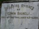 Edwin BIGNELL, died 14 May 1946 aged 63 years; Lower Coomera cemetery, Gold Coast 