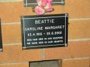 Caroline Margaret BEATTIE, 23-4-1912 - 22-6-2002; Lower Coomera cemetery, Gold Coast 
