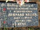 Bernard KELLER, husband father grandfather, born 11-8-1919 died 9-1-1994; St Michael's Catholic Cemetery, Lowood, Esk Shire 