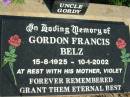 Gordon Francis BELZ (uncle Gordy), 15-8-1925 - 10-1-2002, with mother Violet; St Michael's Catholic Cemetery, Lowood, Esk Shire 