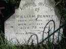 William BENNETT, born 1 Dec 1836 died 8 Sept 1910 aged 73 years; St Michael's Catholic Cemetery, Lowood, Esk Shire 