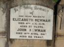 parents; Elizabeth NEWMAN, died 4 Aug 1919 aged 57 years; John NEWMAN, died 19 April 1948? aged 88 years; St Michael's Catholic Cemetery, Lowood, Esk Shire 