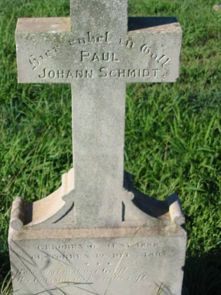 Paul Johann SCHMIDT,  | born 6 June 1888 died 12 Dec 1895;  | St Michael's Catholic Cemetery, Lowood, Esk Shire  | 