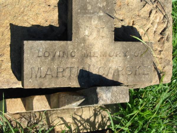Martin GARSKE, husband of Pauline GARSKE,  | died 12 March? 1895 aged 38 years;  | St Michael's Catholic Cemetery, Lowood, Esk Shire  | 
