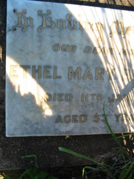 Ethel Mary BENNETT, mother,  | died 11 Jan 1954 aged 53 years;  | St Michael's Catholic Cemetery, Lowood, Esk Shire  | 