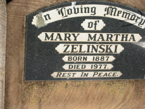 Mary Martha ZELINSKI,  | born 1887 died 1977;  | St Michael's Catholic Cemetery, Lowood, Esk Shire  | 