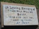 Frederick William BANFF
23 Jul 1941, aged 59
Lowood General Cemetery