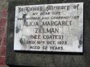 Alicia Margaret ZILLMAN (nee COATES)
16 Oct 1975, aged 62
Lowood General Cemetery