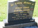 Jessie Edna BARNES-KLASS
9 Aug 1994, aged 70
(missed by Byrne and Deborah)
Lowood General Cemetery