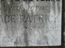 (husband) William PATRICK
11 Oct 1950, aged 62
Agnes Wallace PATRICK
8 Feb 1965, aged 78
Lowood General Cemetery