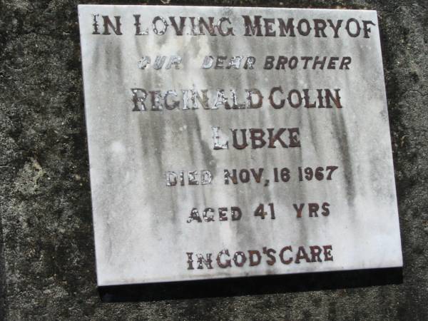 Reginald Colin LUBKE  | 16 Nov 1967, aged 41  | Lowood General Cemetery  |   | 