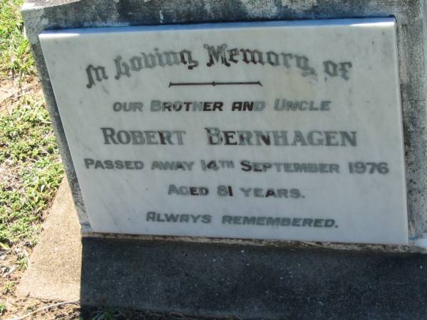 Robert BERNHAGEN  | 14 Sep 1976, aged 81  | Lowood General Cemetery  |   | 