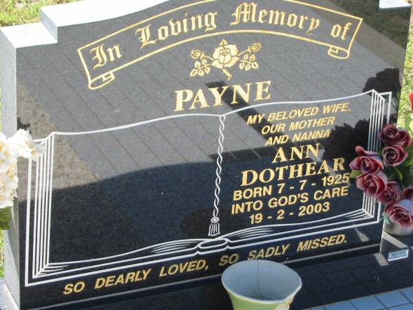 Ann Dothear PAYNE  | b: 7 Jul 1925, d: 19 Feb 2003  | Lowood General Cemetery  |   | 