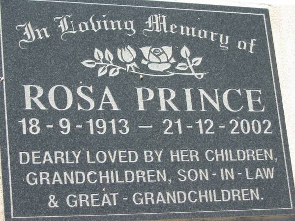 Rosa PRINCE  | b: 18 Sep 1913, d: 21 Dec 2002  | Lowood General Cemetery  |   | 