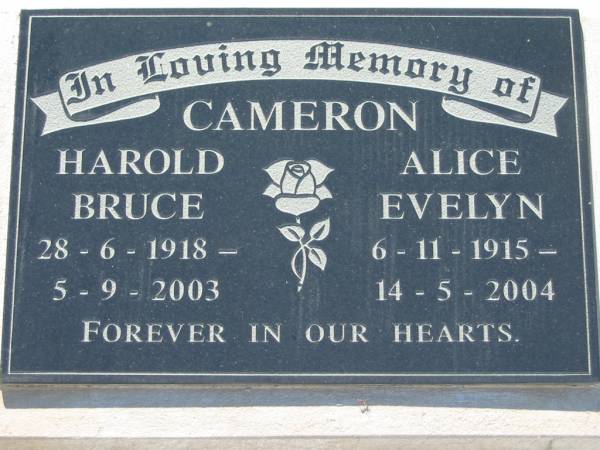 Harold Bruce CAMERON  | b: 28 Jun 1918, d: 5 Sep 2003  | Alice Evelyn CAMERON  | b: 6 Nov 1915, d: 14 May 2004  | Lowood General Cemetery  |   | 