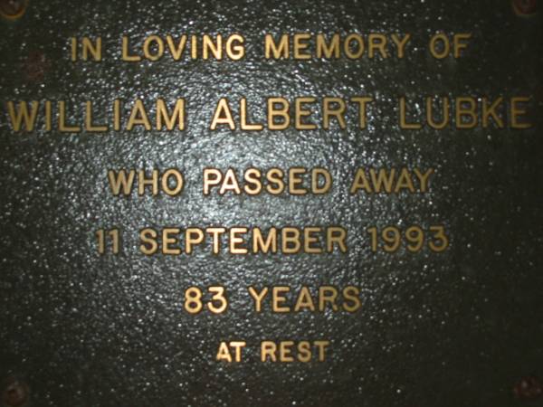 William Albert LUBKE  | 11 Sep 1993, aged 83  | Lowood General Cemetery  |   | 