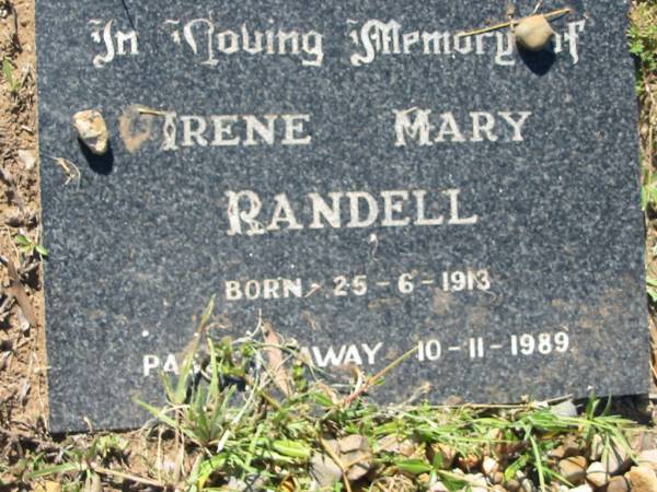 Irene Mary RANDELL  | b: 25 Jun 1913, d: 10 Nov 1989  | Lowood General Cemetery  |   | 