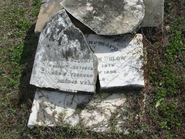 William Frederick BULOW, born 6 Oct 1879 died 5 Feb 1898 aged 18 years;  | Lowood Trinity Lutheran Cemetery (Bethel Section), Esk Shire  | 