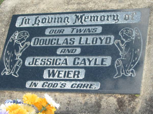 Douglas Lloyd and Jessice Gayle WEIER, twins;  | Lowood Trinity Lutheran Cemetery (Bethel Section), Esk Shire  |   | 