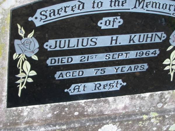 Julius H. KUHN, died 21 Sept 1964 aged 75 years;  | Lowood Trinity Lutheran Cemetery (Bethel Section), Esk Shire  | 
