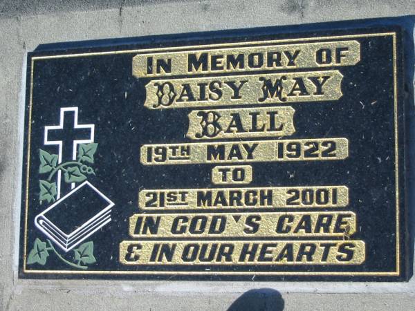 Daisy May BALL, 19 May 1922 - 21 March 2001;  | Lowood Trinity Lutheran Cemetery (Bethel Section), Esk Shire  | 