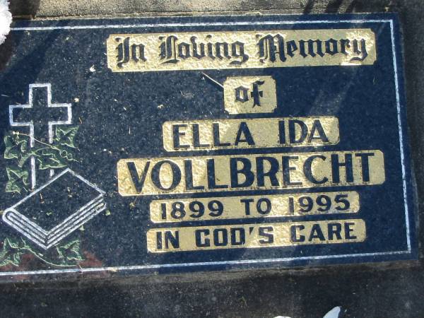 Ella Ida VOLLBRECHT, 1899-1995;  | Lowood Trinity Lutheran Cemetery (Bethel Section), Esk Shire  | 