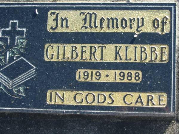 Gilbert KLIBBE, 1919-1988;  | Lowood Trinity Lutheran Cemetery (Bethel Section), Esk Shire  | 