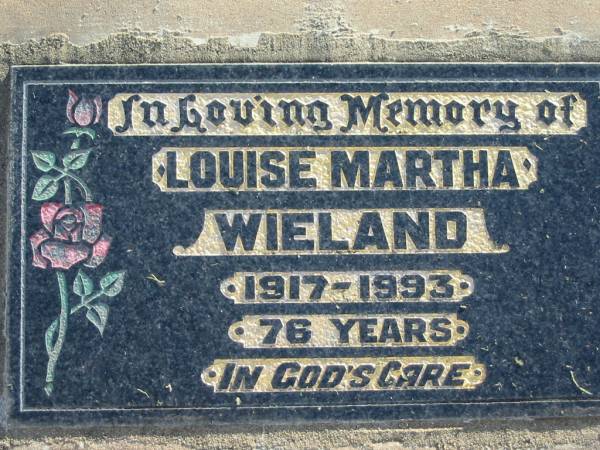 Louise Martha WIELAND< 1917-1993 aged 76 years;  | Lowood Trinity Lutheran Cemetery (Bethel Section), Esk Shire  | 