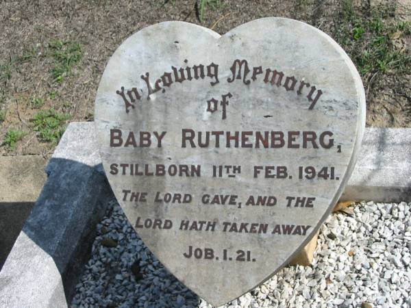 Baby RUTHENBERG, stillborn 11 Feb 1941;  | Lowood Trinity Lutheran Cemetery (St Mark's Section), Esk Shire  | 